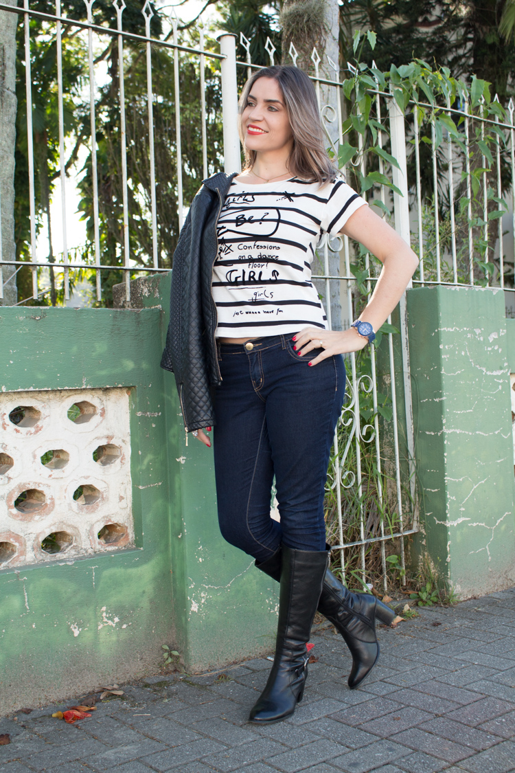 look black jaqueta e bota de couro