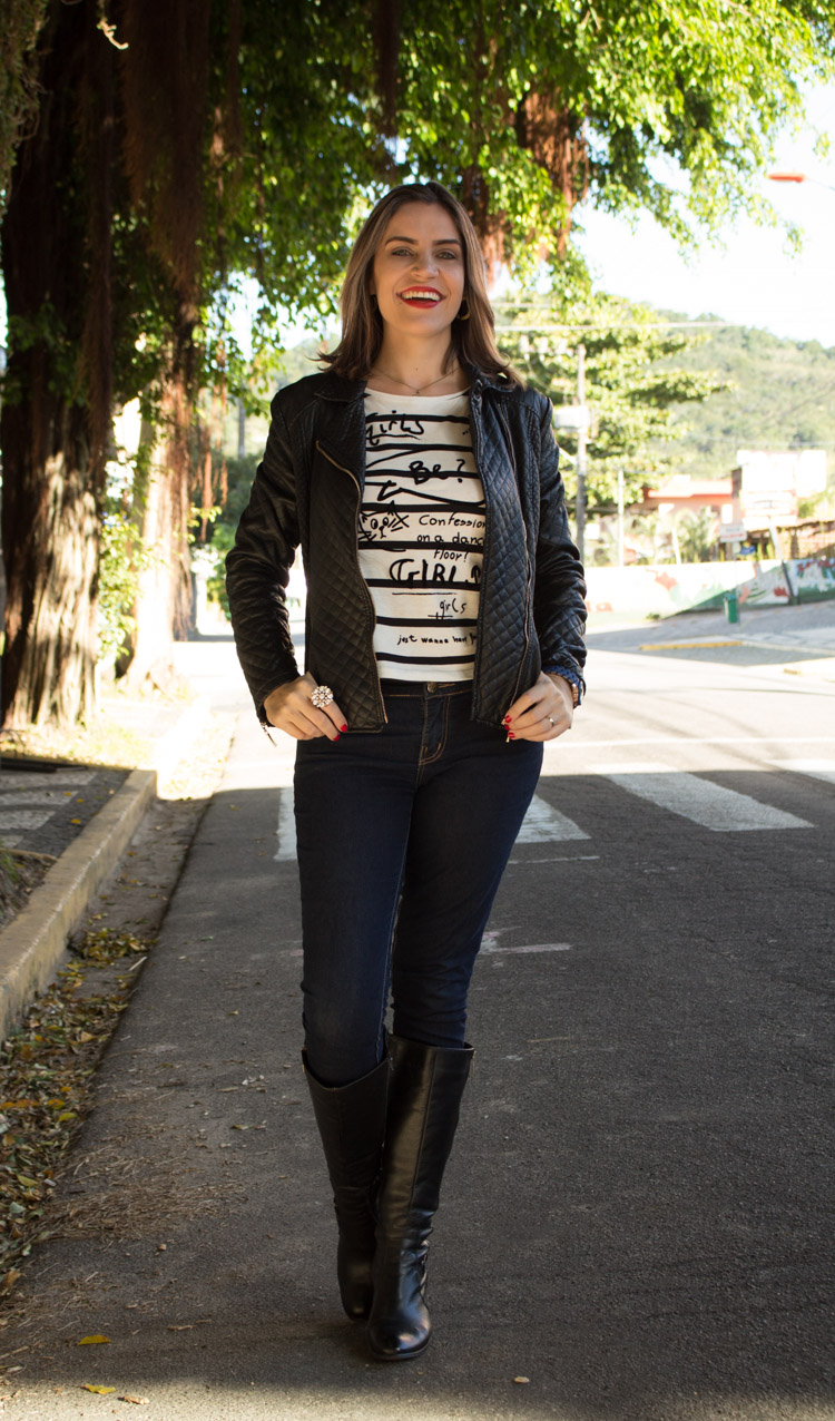 look black jaqueta e bota de couro